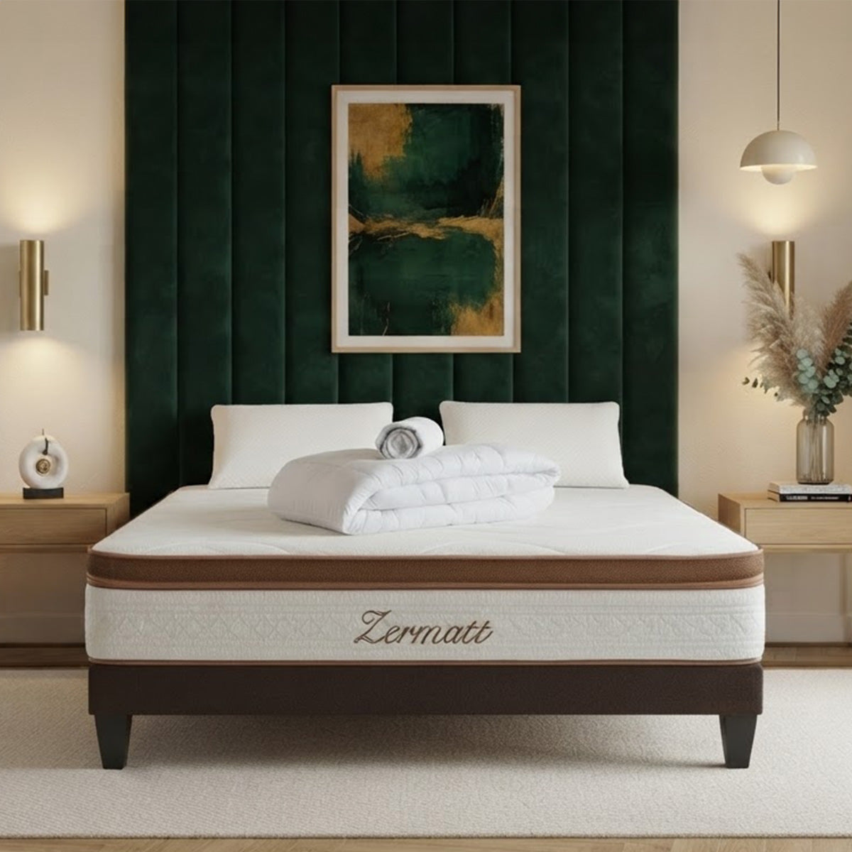 Pack prêt à dormir Zermatt - Matelas + Sommier + Couette, oreillers, protège-matelas - 31 cm d'épaisseur