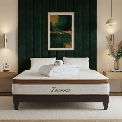 Pack prêt à dormir Zermatt - Matelas + Sommier + Couette, oreillers, protège-matelas - 31 cm d'épaisseur