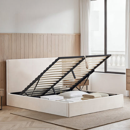 Lit Coffre Velours Beige NÉMÉSIS