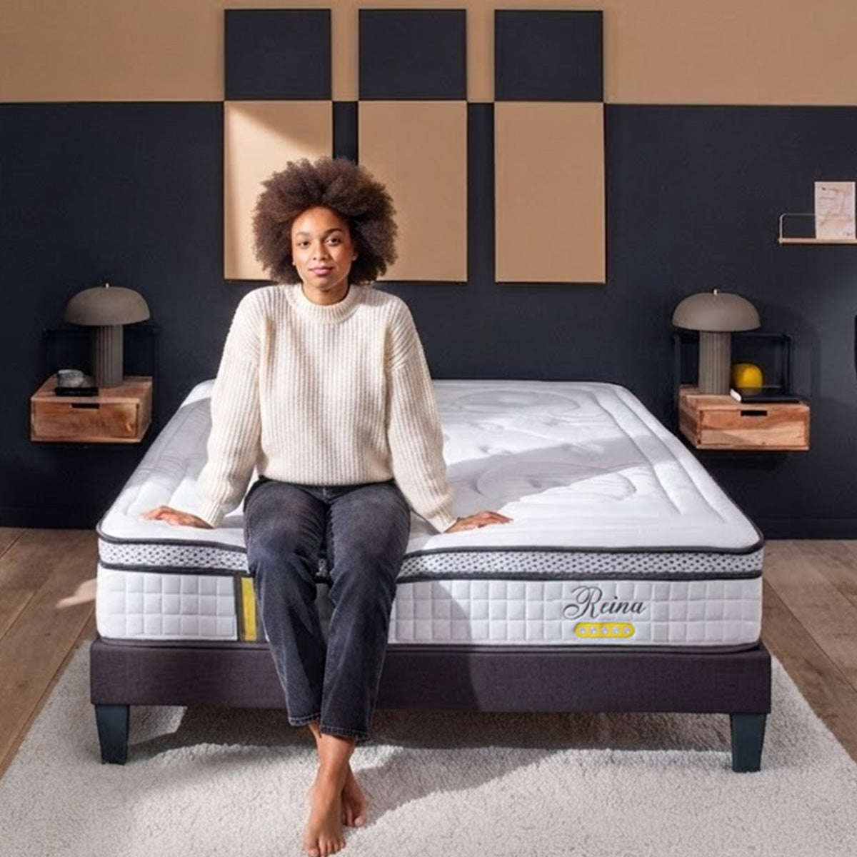 Ensemble Reina 2.0 - Matelas hybride ressorts + mémoire de forme + Sommier - 26 cm d'épaisseur