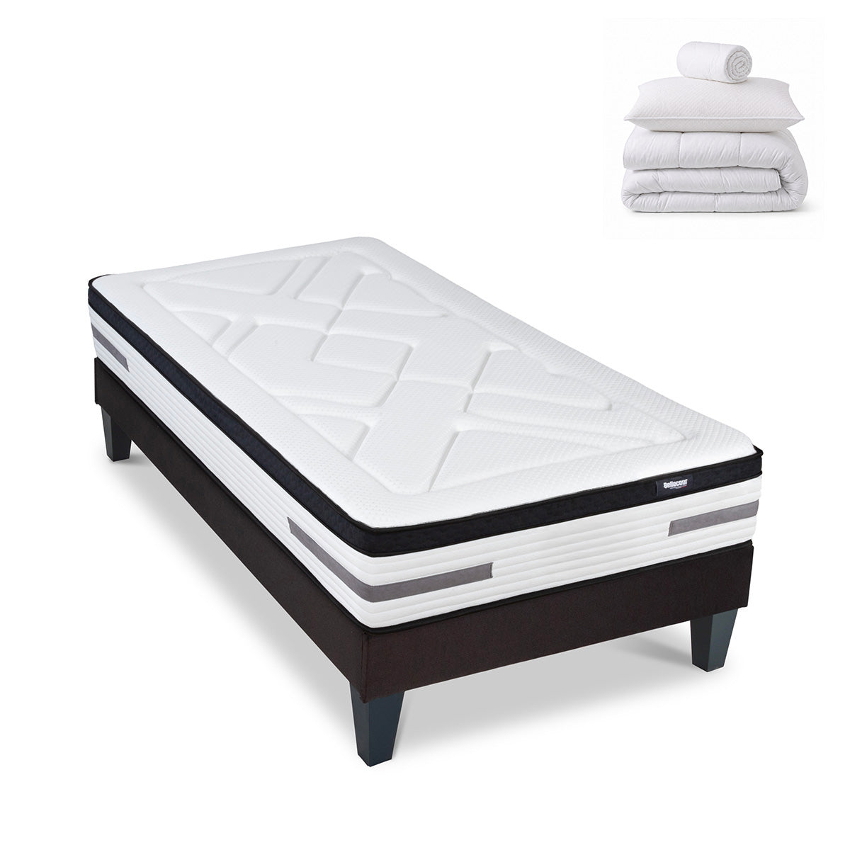 Pack Bellevue - Matelas + Sommier + Accessoires - La chambre équipée en une fois - 24 cm d'épaisseur