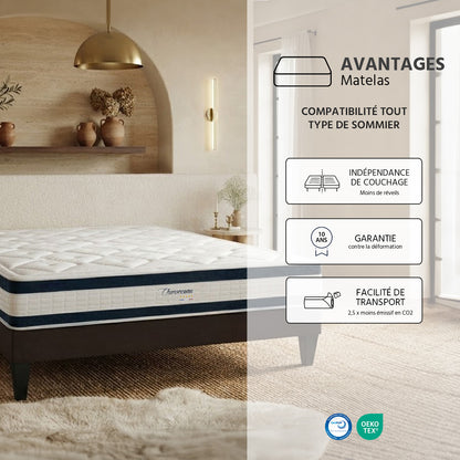 Matelas Chenonceau - Mémoire de forme - Épaisseur 26 cm - Accueil moelleux, soutien ferme
