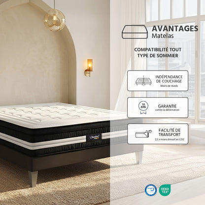 Matelas Chambord - Micro-ressorts - Accueil mémoire de forme moelleux - 32 cm d'épaisseur