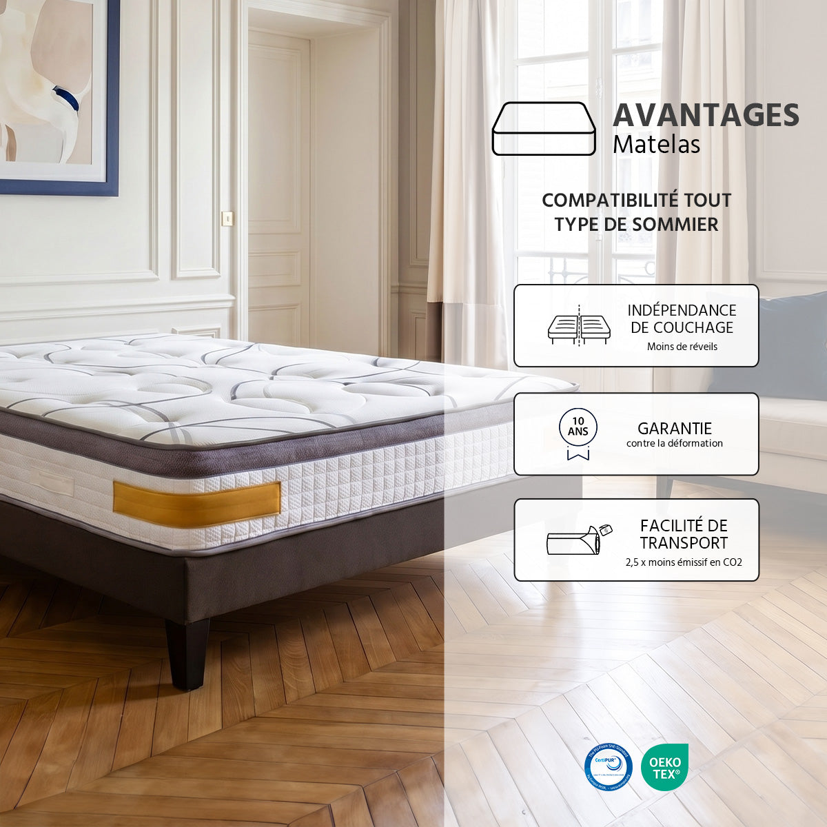 Ensemble Matelas Mémoire de forme COPENHAGUE avec sommier