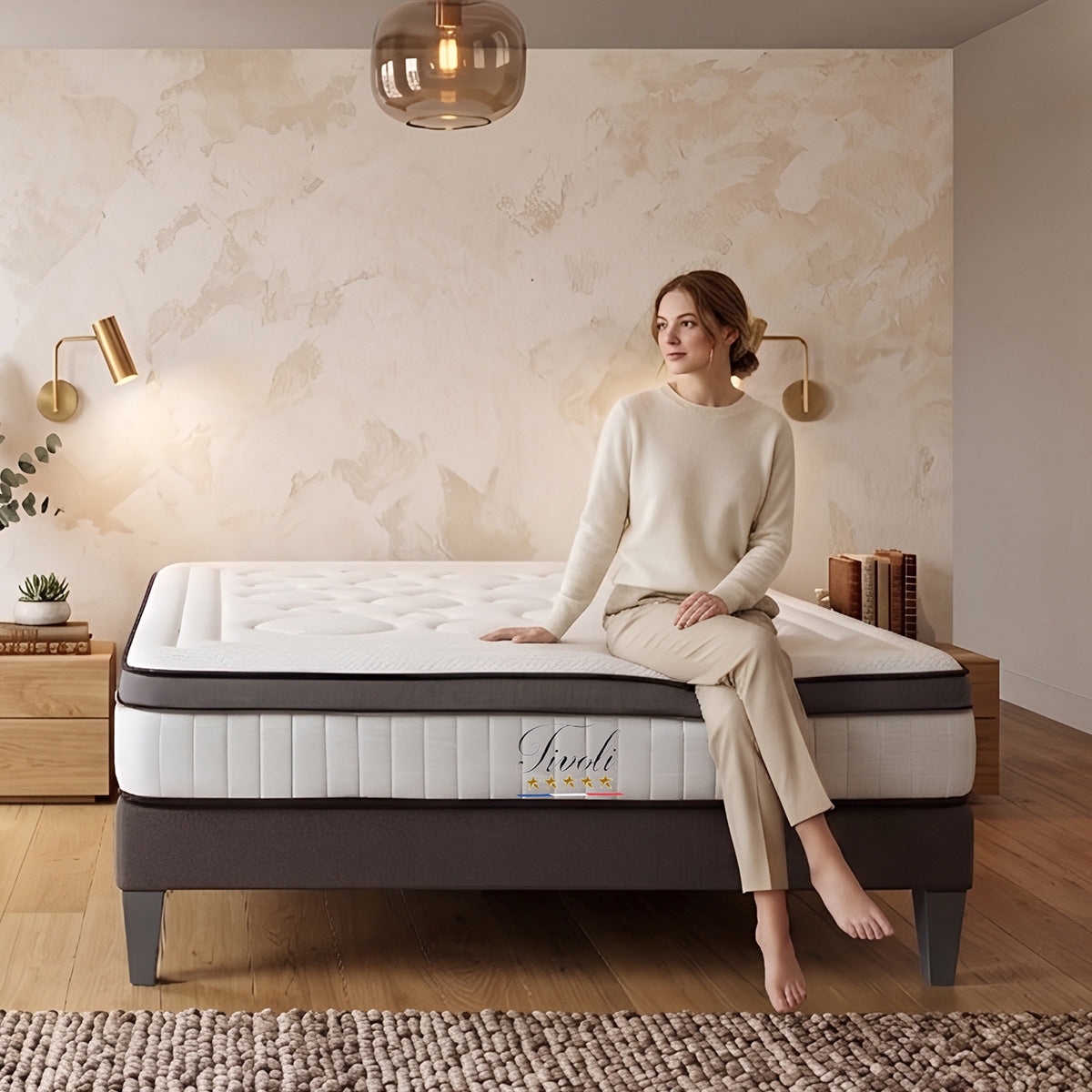 Ensemble Tivoli - Matelas mémoire de forme moelleux + Sommier bois - 25 cm d'épaisseur