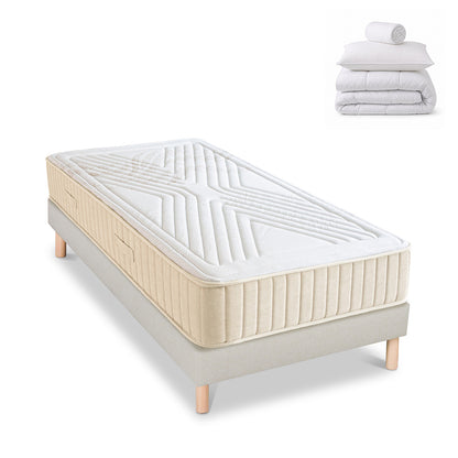 Pack prêt à dormir Symphonie 2.0 - Matelas + Sommier + Couette, oreillers, protège-matelas - 25 cm d'épaisseur