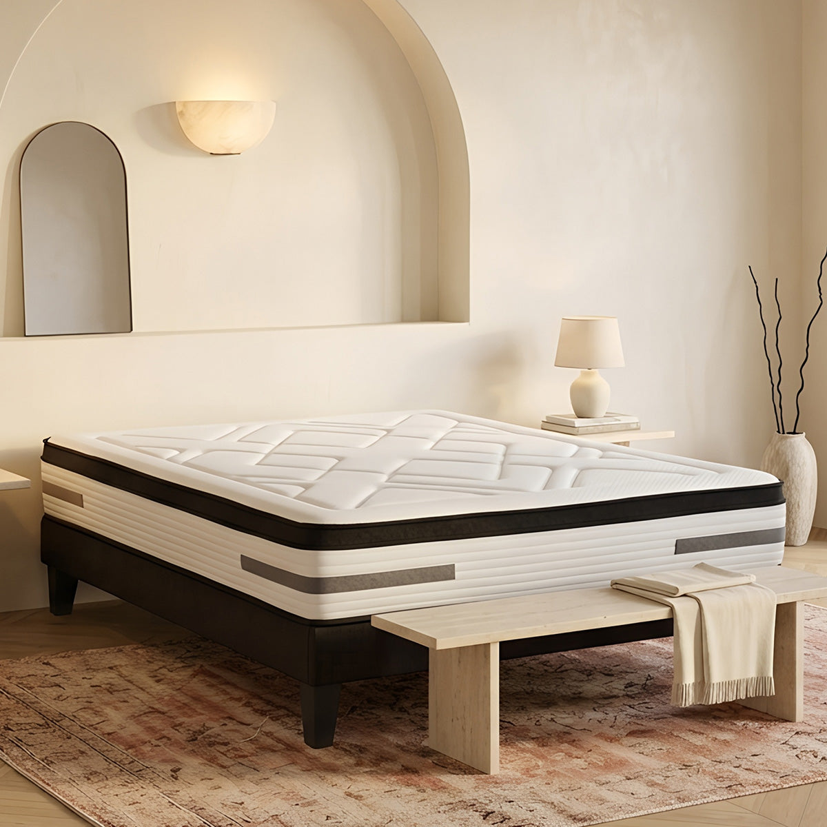 Ensemble Bellevue - Matelas ressorts ensachés + mémoire de forme + Sommier - 24 cm d'épaisseur