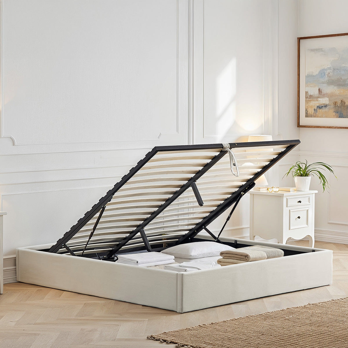 Sommier Coffre Tissu Beige ATLAS