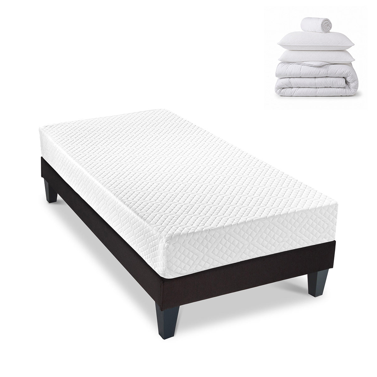 Pack prêt à dormir Absolu - Matelas + Sommier + Couette, oreillers, protège-matelas - 21 cm d'épaisseur