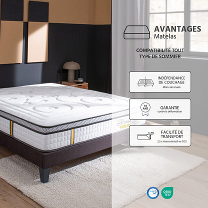 Matelas Reina 2.0 - Hybride ressorts ensachés + mémoire de forme - Équilibré - 26 cm d'épaisseur