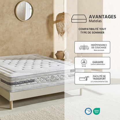 Pack Sérénade - Matelas + Sommier + Accessoires - La chambre équipée en une fois - 26 cm d'épaisseur