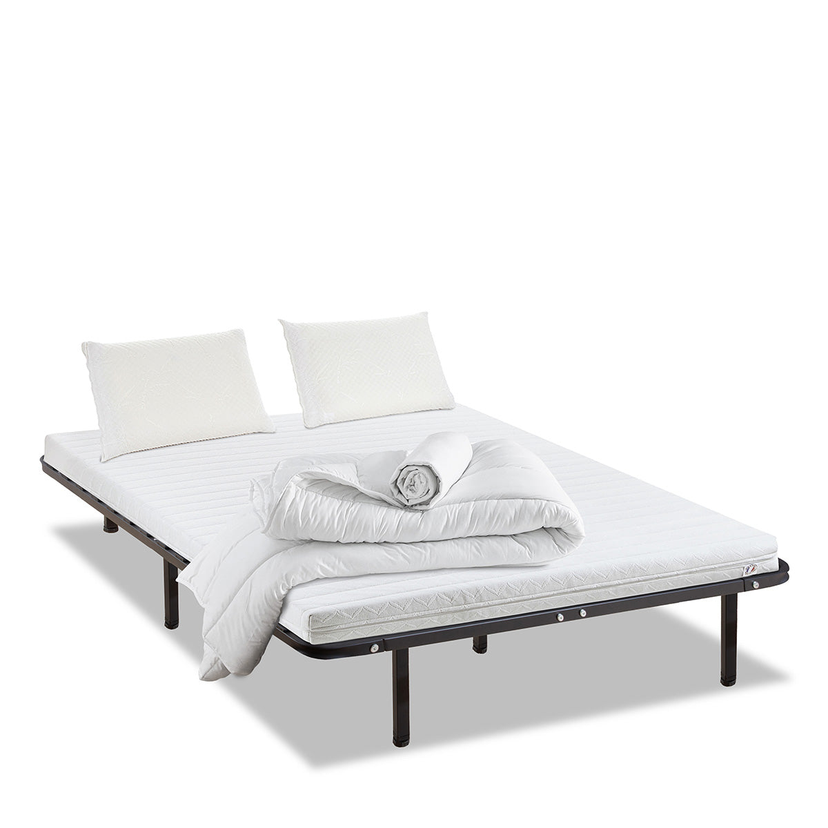 Prêt-à-dormir EGIO avec Cadre à lattes, Couette, Oreillers et Protège-matelas
