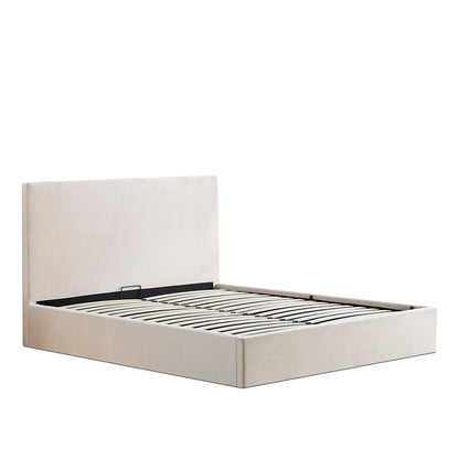 Lit Coffre Velours Beige NÉMÉSIS
