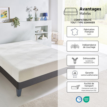 Pack Vosges - Matelas + Sommier + Accessoires - La chambre équipée en une fois - 15 cm d'épaisseur