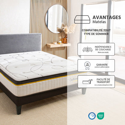Matelas Bellecour 3.0 - Hybride ressorts ensachés + mémoire de forme - Moelleux - 30 cm d'épaisseur