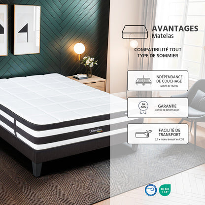 Pack Fontainebleau - Matelas + Sommier + Accessoires - La chambre équipée en une fois - 25 cm d'épaisseur