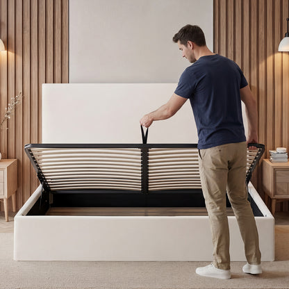 Lit Coffre Velours Beige NÉMÉSIS