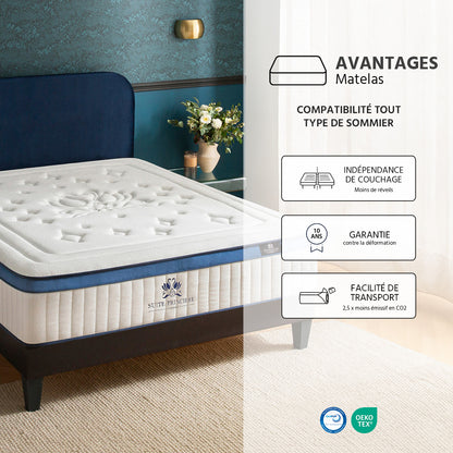 Matelas Suite Princière - Hybride micro-ressorts - Accueil douillet - 30 cm d'épaisseur