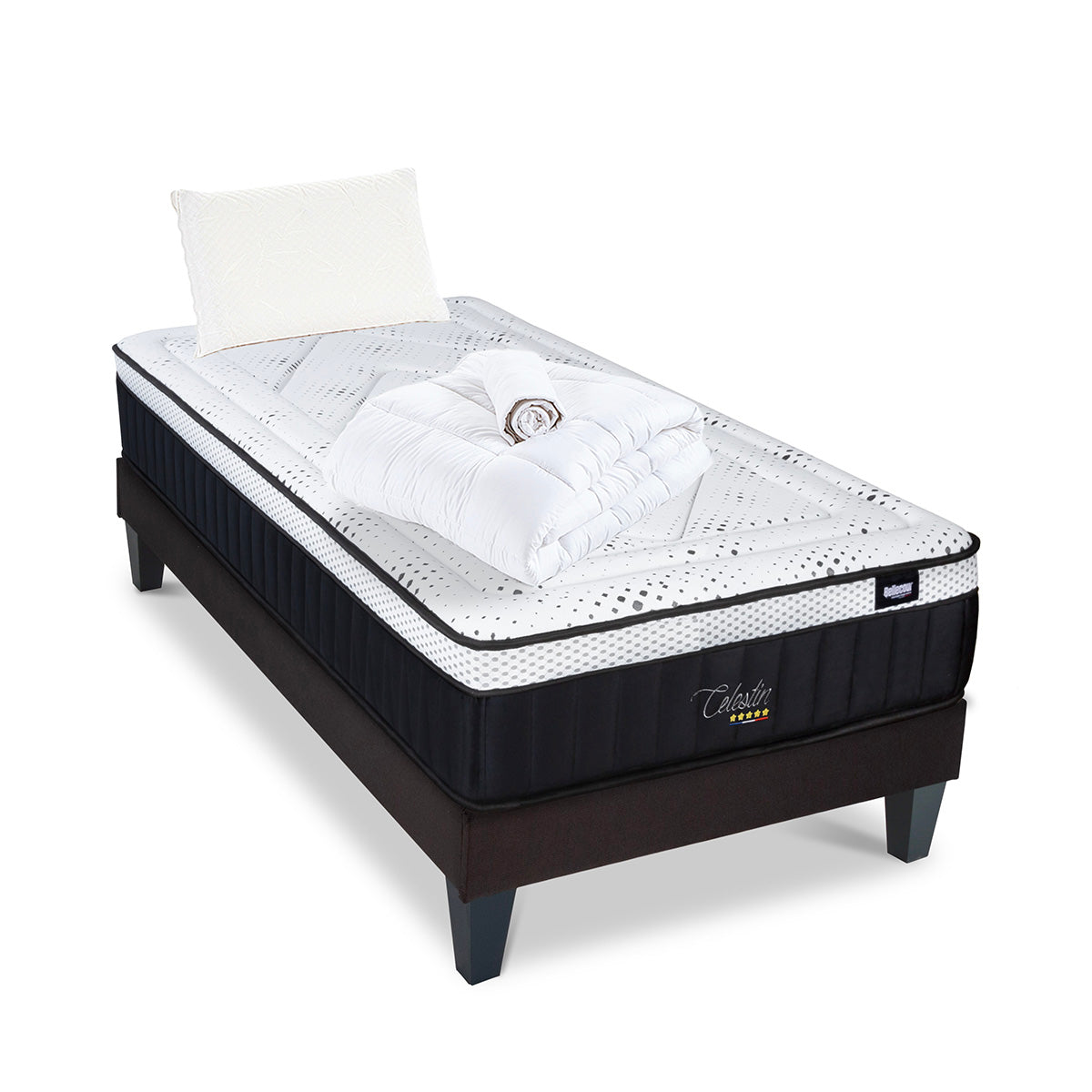 Prêt-à-dormir CÉLESTIN 2.0 avec Sommier, Couette, Oreillers et Protège-matelas