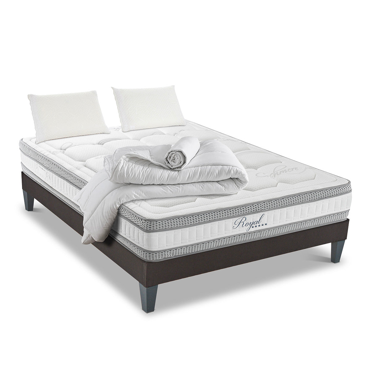 Pack Prêt à dormir ROYAL 5*Matelas Mémoire de forme + Sommier + Accessoires