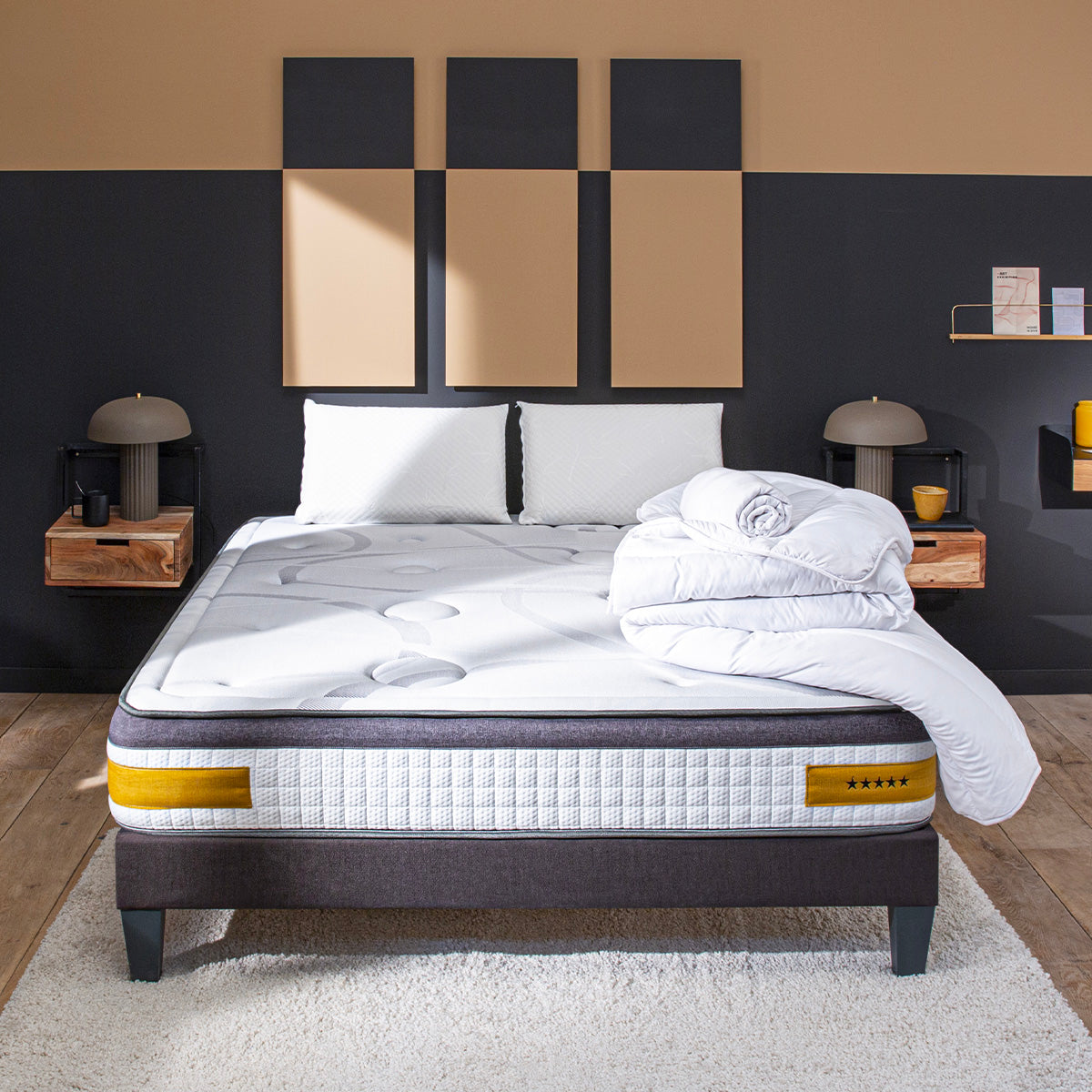 Prêt-à-dormir COPENHAGUE avec Sommier, Couette, Oreillers et Protège-matelas