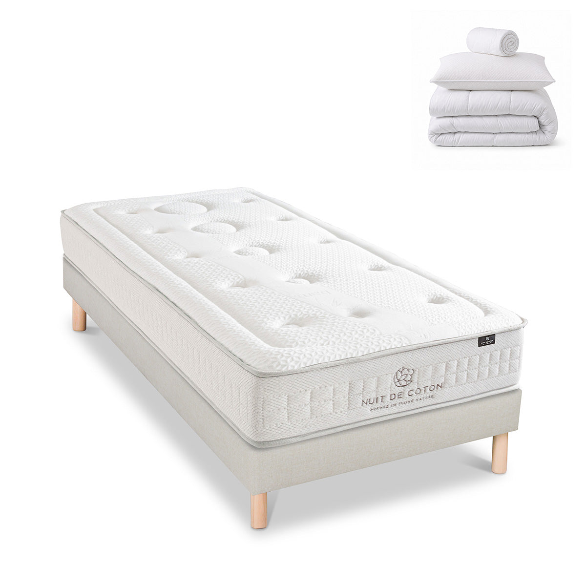 Pack Prélude 2.0 - Matelas + Sommier + Accessoires - La chambre équipée en une fois - 25 cm d'épaisseur