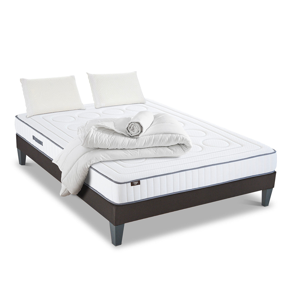 Prêt-à-dormir CRISTAL avec Sommier, Couette, Oreillers et Protège-matelas