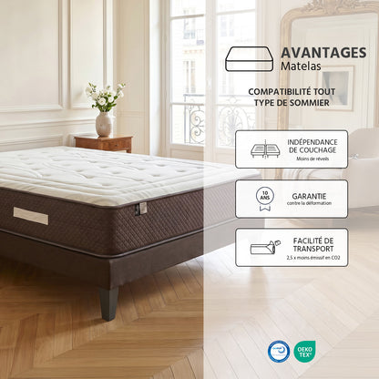Pack prêt à dormir Privilège - Matelas + Sommier + Couette, oreillers, protège-matelas - 30 cm d'épaisseur